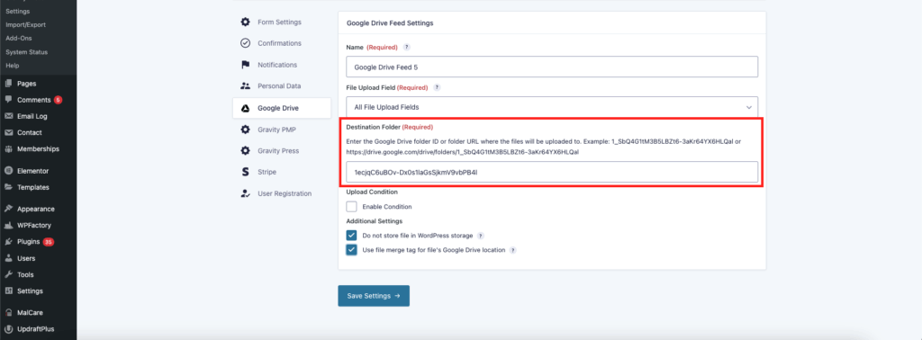 Google Drive Feed Settings