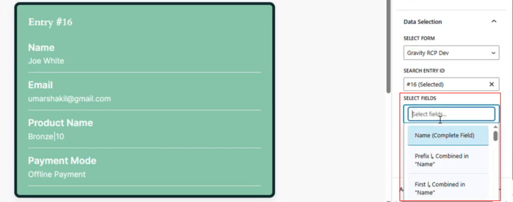 Selecting Fields to display on display form entries