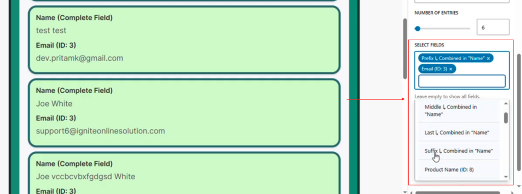 Displaying Specific Form Fields in Display Form Entries (Pro)